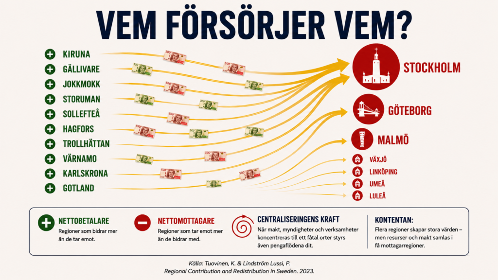 Bild över pengaflöden från mindre orter till stora städer